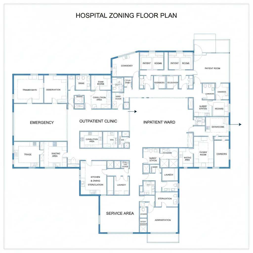Diagram zonasi ruang dalam denah rumah sakit