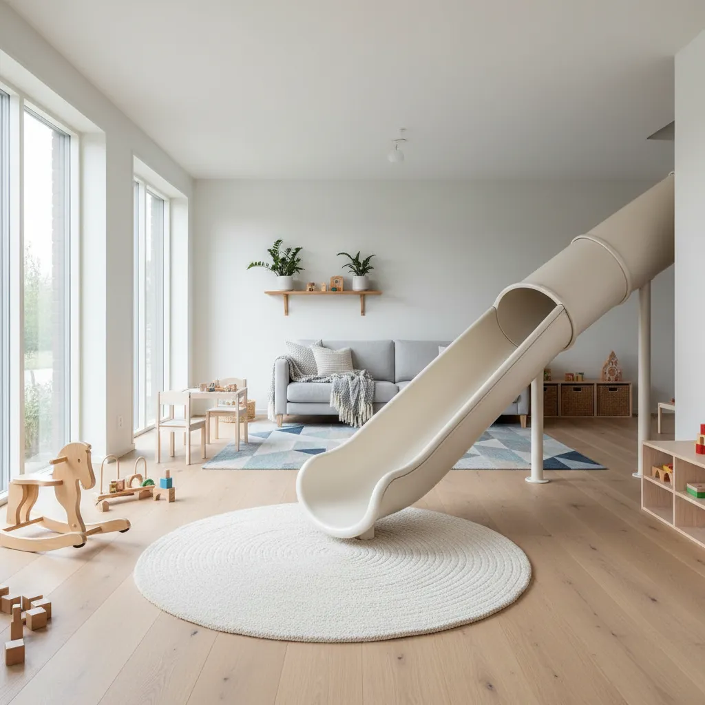 Zona de salida segura para un tubo interior infantil en una casa