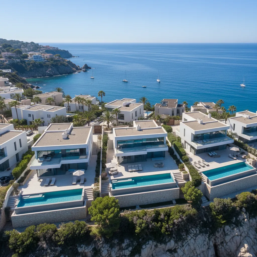 Vista aérea de villas modernas en la Costa Brava cerca de Girona