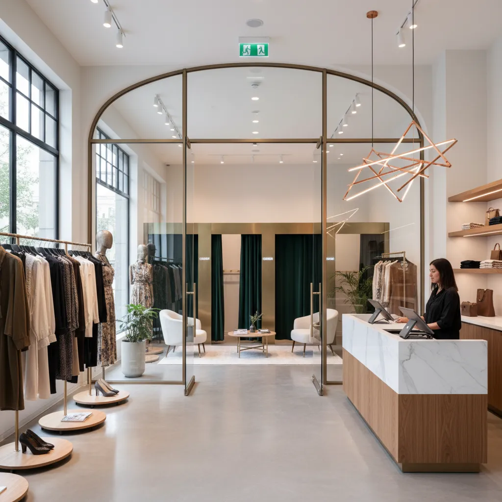 Diferentes zonas funcionales dentro de una tienda de ropa