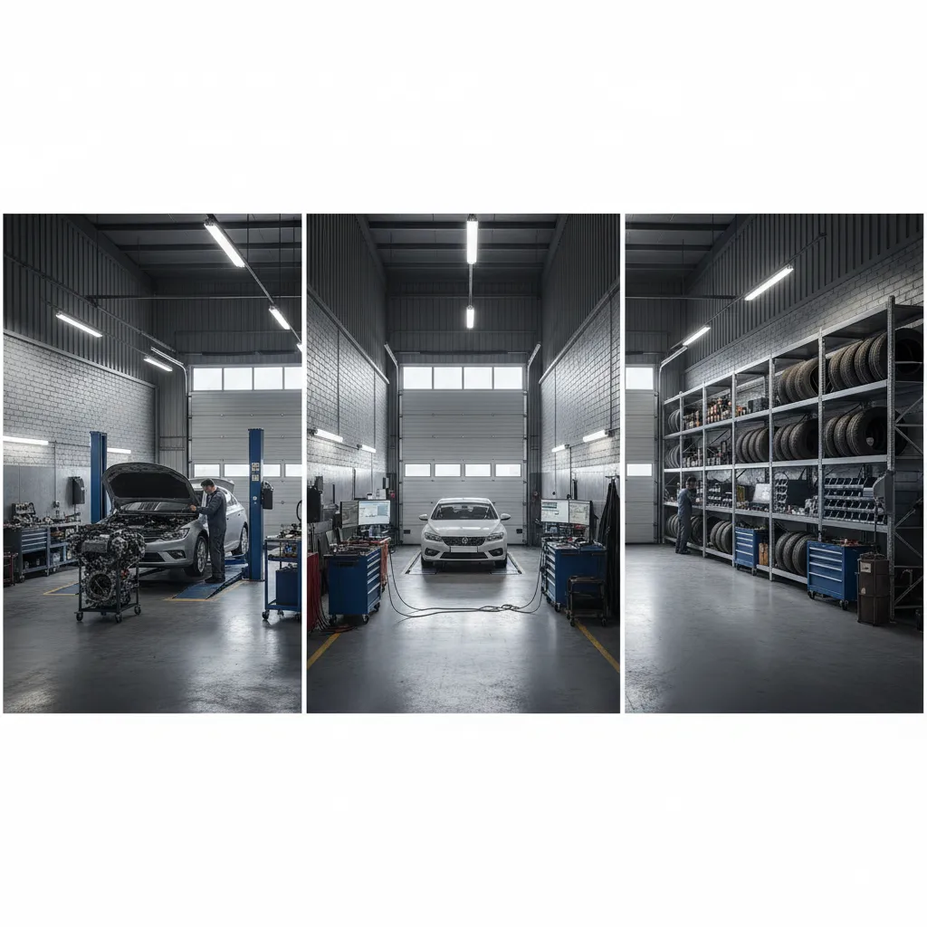 Diferentes zonas funcionales dentro de un taller automotriz