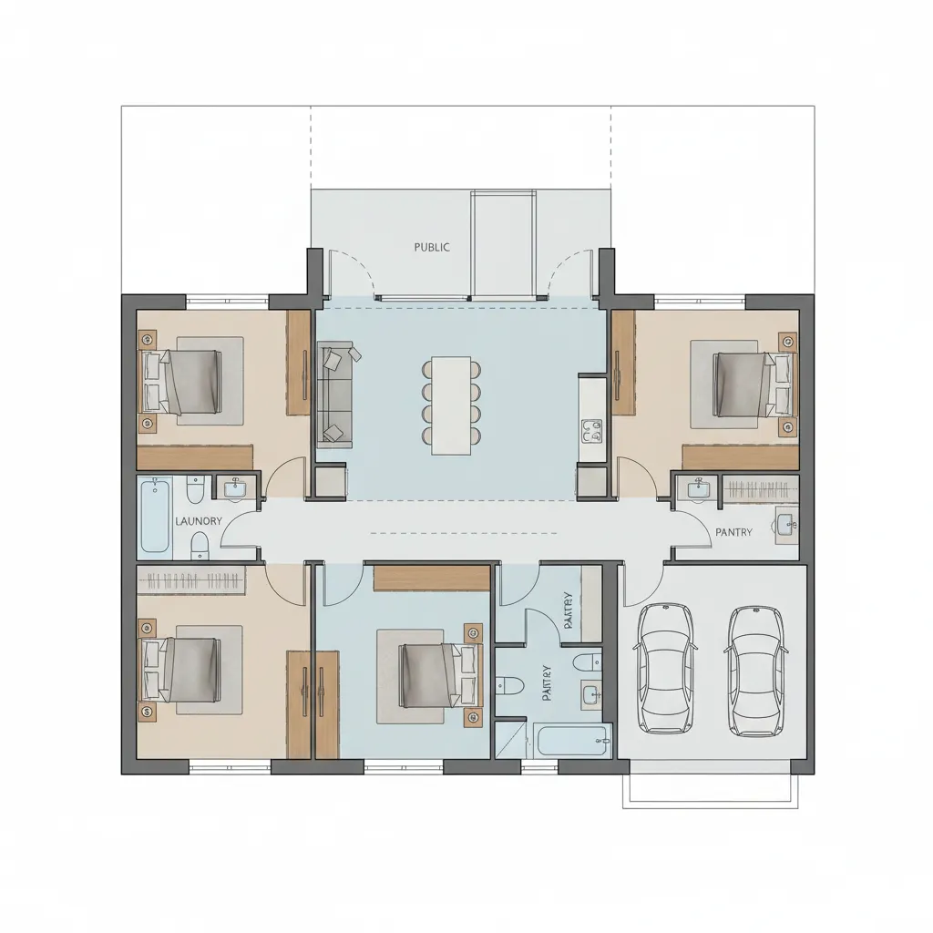 Diagram zonasi ruang rumah publik privat servis