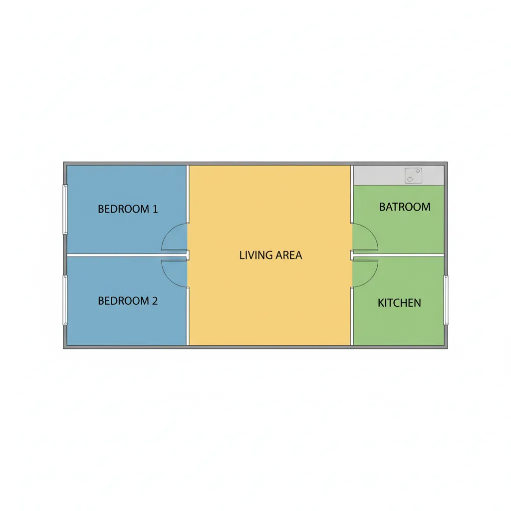 Diagram zonasi rumah kecil dengan area publik dan privat