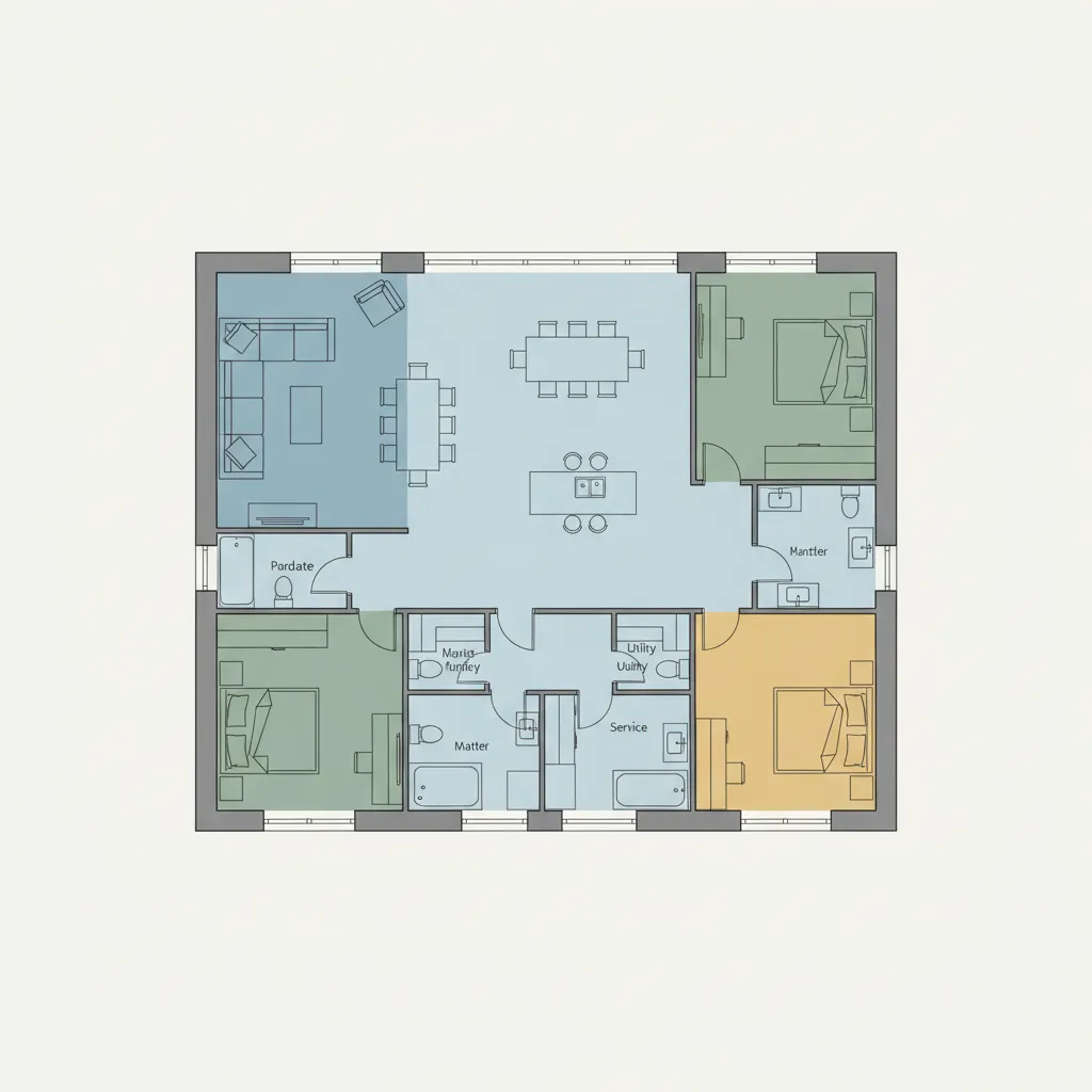 Ilustrasi zonasi ruang dalam rumah modern