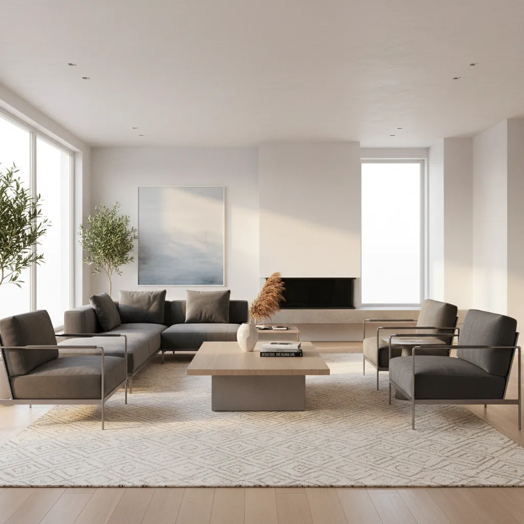 living room using large rug to define seating area