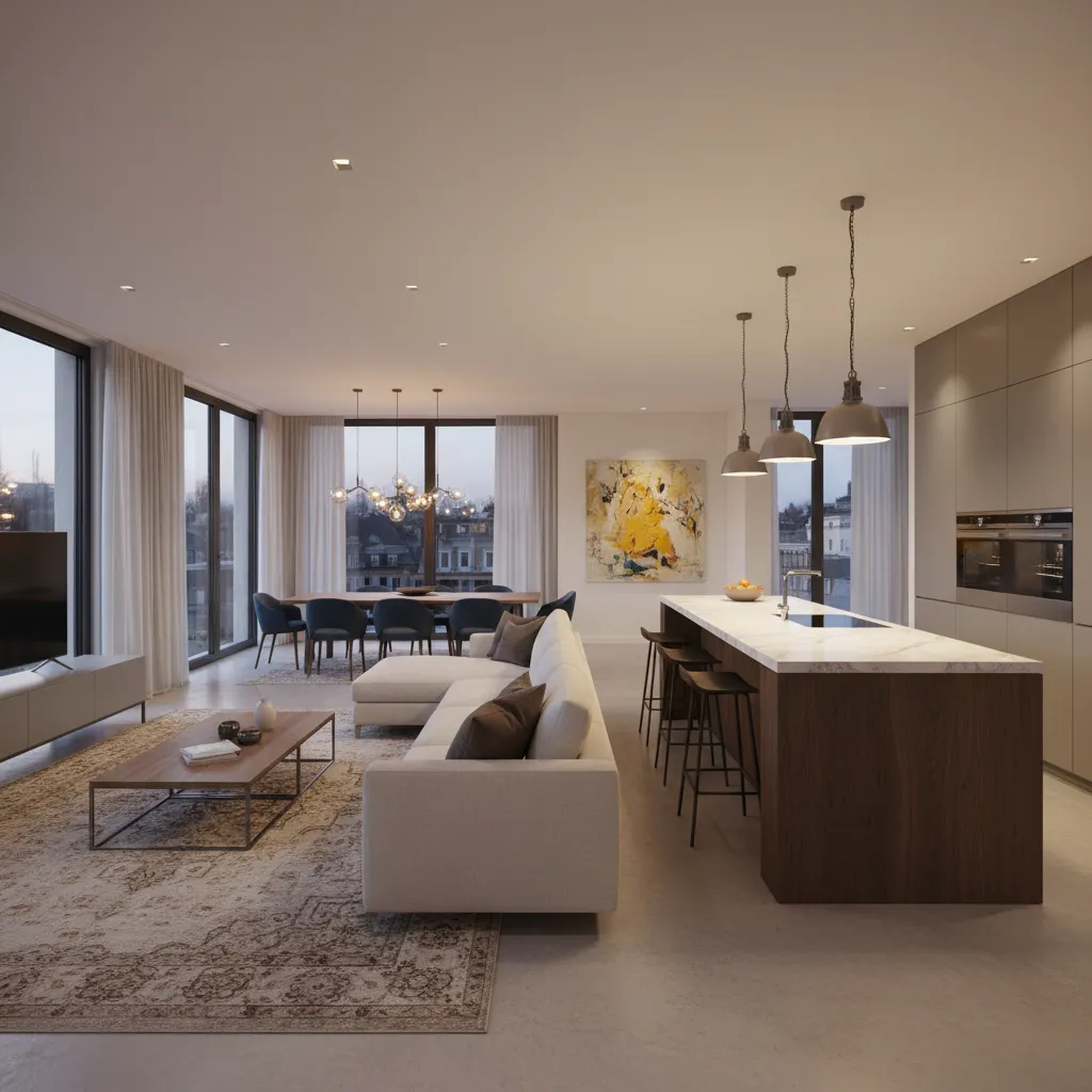 Espacio abierto con zonas de salón y comedor bien definidas