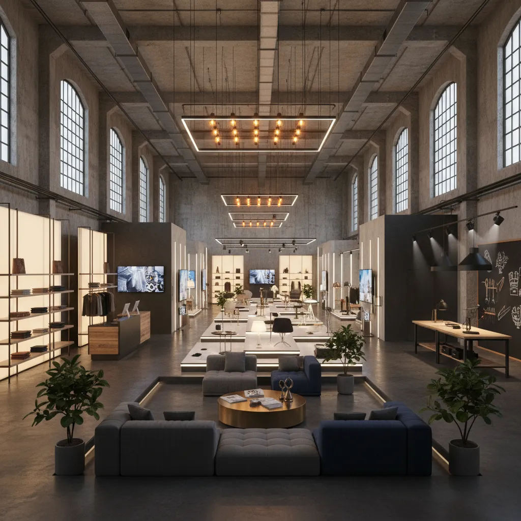 Interior de nave con diferentes zonas comerciales bien definidas