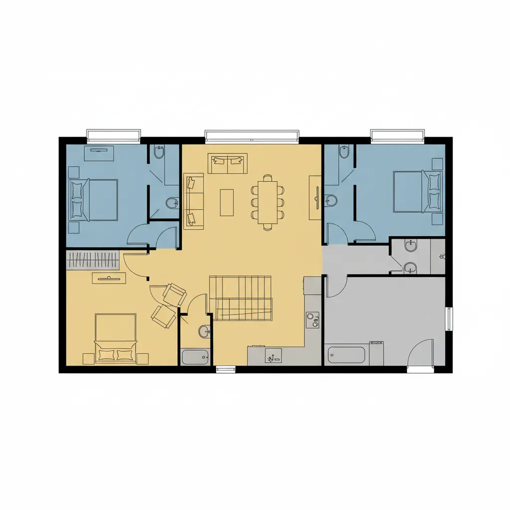 Diagram zoning rumah 10x17 dengan area publik dan privat