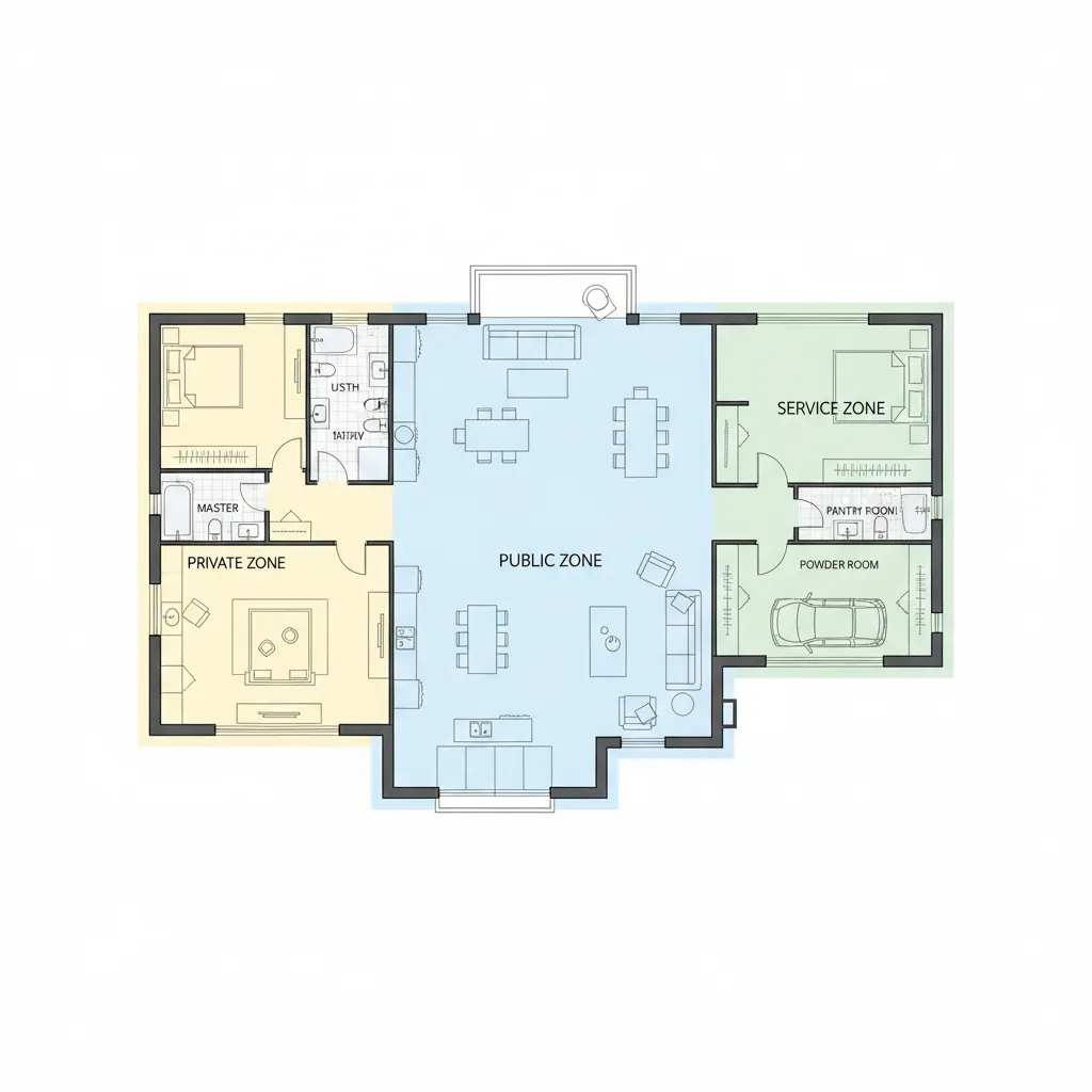 Ilustrasi pembagian zona rumah besar