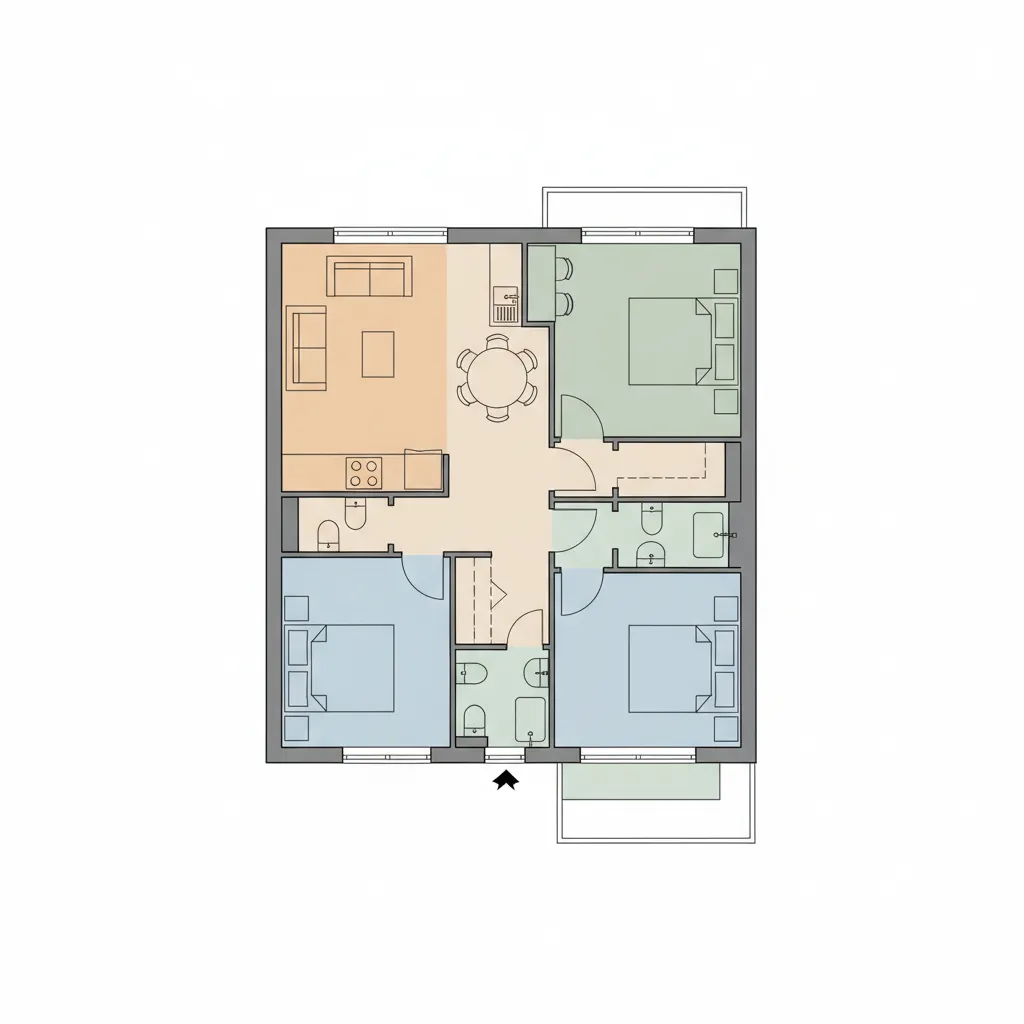 Ilustrasi zonasi ruang rumah type 72