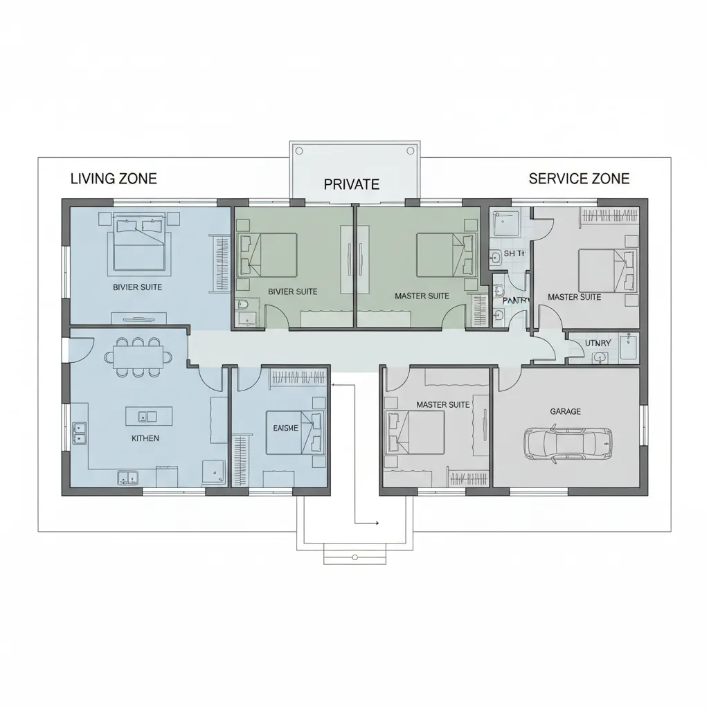 Ilustrasi pembagian zona ruang dalam rumah keluarga besar
