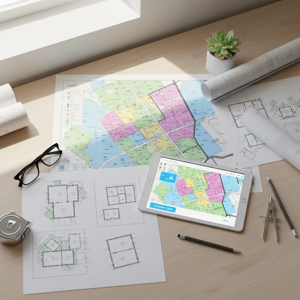 Urban zoning map and residential planning layout for a small modular home site