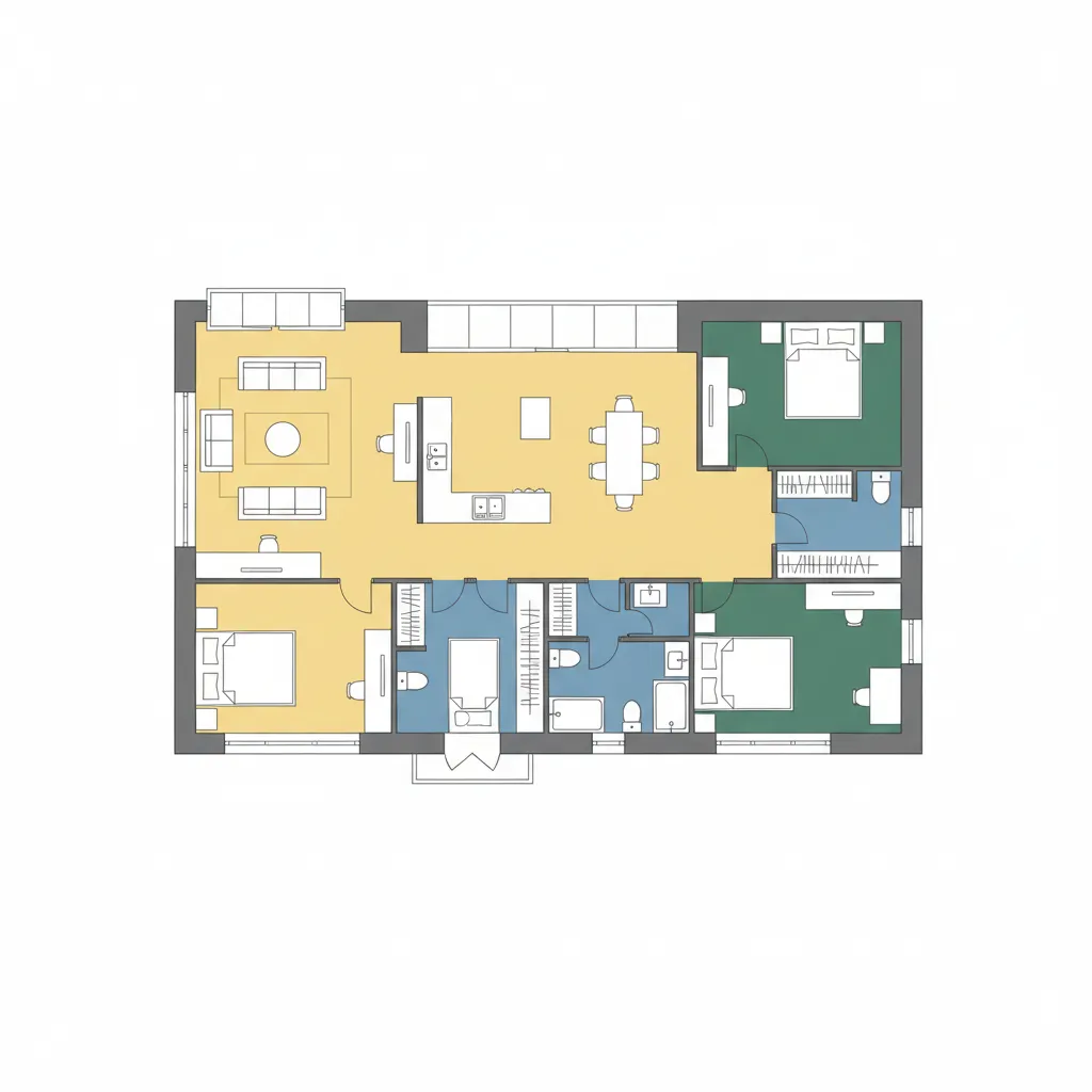 Diagram zona ruang rumah horizontal