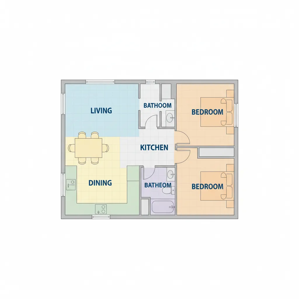 Ilustrasi zonasi ruang rumah type 60