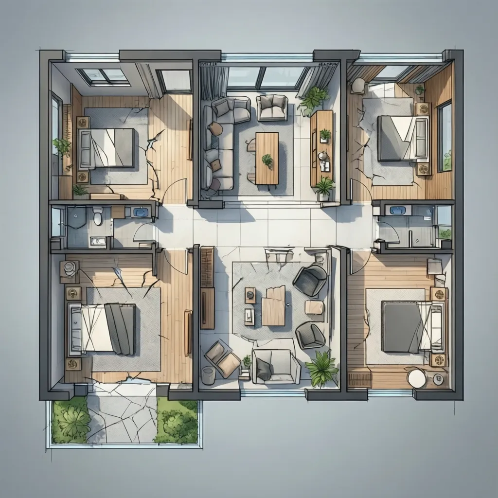 Diagram zoning ruang rumah kecil